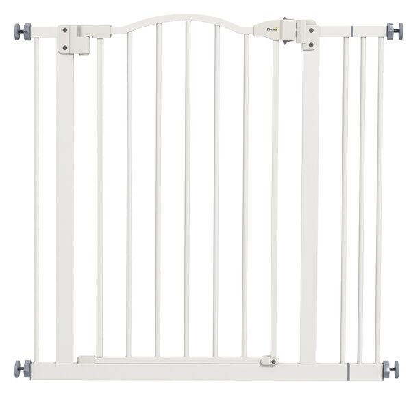PawHut Metal 74-87cm Adjustable Pet Gate Safety Barrier w/ Auto-Close Door White Aosom UK