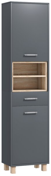 HOMCOM Tall Bathroom Storage Cabinet with MDF Triamine Board Tall Bathroom Cupboard with Waterproof Sticker and Open Shelves - Matte Grey Aosom UK
