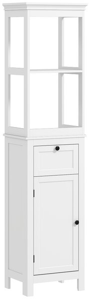 HOMCOM Tall Bathroom Cabinet, Slim Bathroom Storage Cabinet with Shelves, Soft Close Door and Drawer, Adjustable Shelf, White Aosom UK