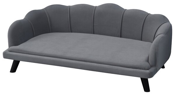 PawHut Dog Sofa for Medium Large Dogs, Shell Shaped Pet Couch Bed with Legs Cushion Washable Cover, Grey