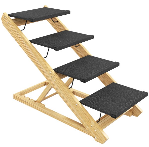 PawHut Adjustable Dog Steps Dog Ramp, 4-Step Non-slip Pet Stairs for Large Sized Dogs, Foldable Dog Stairs for Bed Sofa Aosom UK