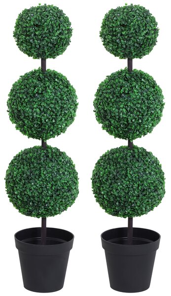 Outsunny Set of 2 Artificial Boxwood Ball Topiary Trees Potted Decorative Plant Outdoor and Indoor Décor (112cm) Aosom UK