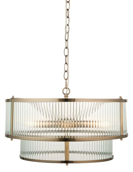 Richmond 5-Light Pendant in Antique Brass & Ribbed Glass