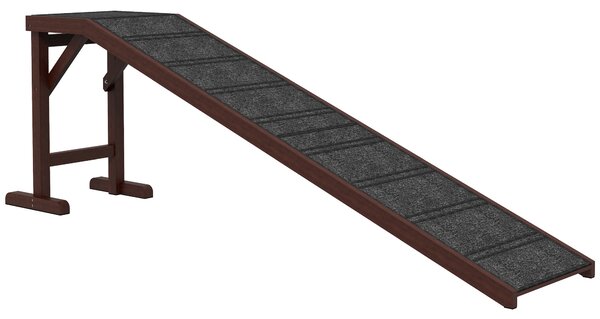 PawHut Pet Ramp for Dogs Non-slip Carpet Top Platform Pine Wood 188 x 40.5 x 63.5, Brown, Grey Aosom UK