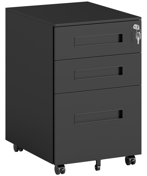 Vinsetto Metal Mobile File Cabinet with Wheels, Lockable 3 Drawer Filing Cabinet for A4, Legal, Letter, Under Desk Office Cabinet with Pre-Assembled Body for Home Office, 39 x 48 x 60 cm, Black