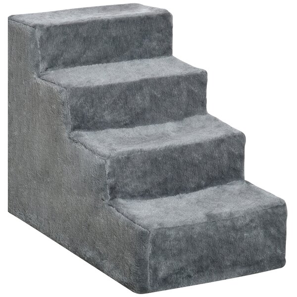 PawHut Dog Steps 4-Steps Design with Washable Plush Cover for High Bed Sofa, Dog Stairs for Small Dog and Cat Aosom UK