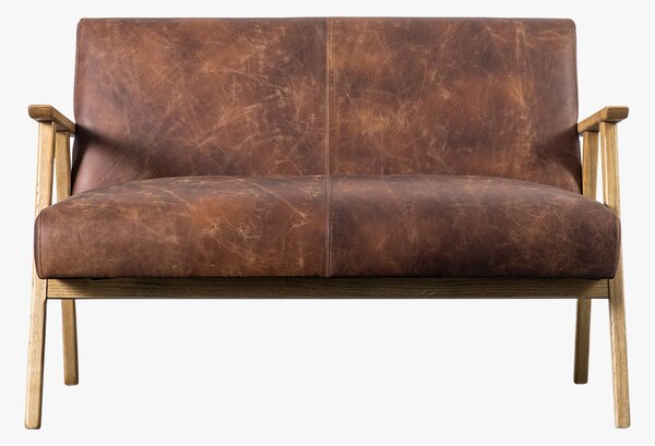 Dan Two-Seater Leather Sofa in Pecan Brown