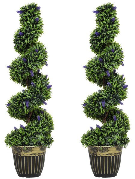 HOMCOM Set of 2 Decorative Artificial Plants, Boxwood Spiral Topiary Tree with Lavender and Pot, Fake Plants for Home Indoor Outdoor Decor, 115cm
