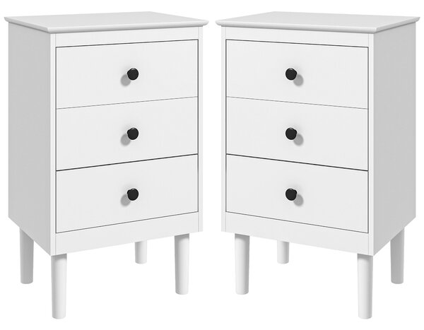 HOMCOM Bedside Table Set of 2, Modern Sofa Side Table with 3 Drawers, Nightstand for Bedroom, 40x30x64cm, White Aosom UK