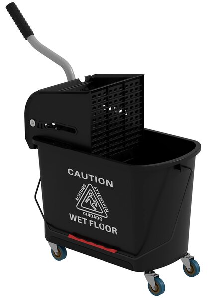 HOMCOM 20L Mop Bucket with Wringer and Handle, Mop Bucket on Wheels for Floor Cleaning, Separate Dirty and Clean Water, Black Aosom UK