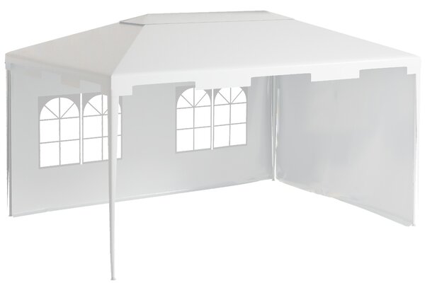 Outsunny 3 x 4 m Garden Gazebo Shelter Marquee Party Tent with 2 Sidewalls for Patio Yard Outdoor, White