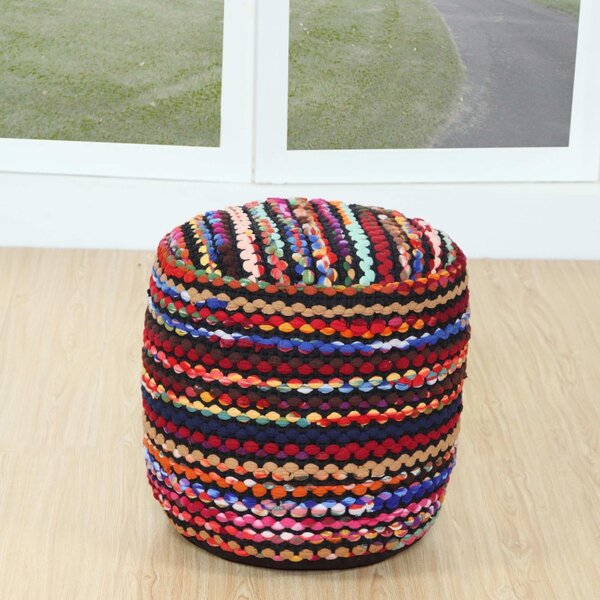 Homescapes Multi Coloured Folk Woven Bean Filled Pouffe Round 45 cm