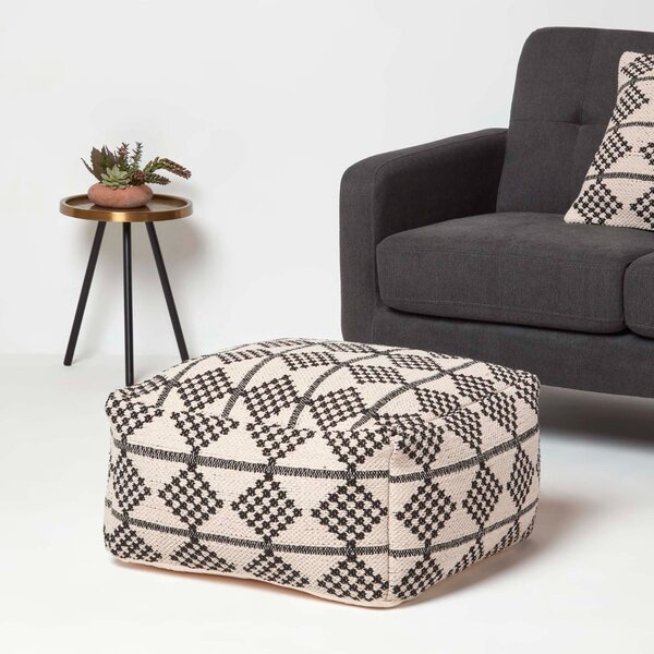 Geometric Natural & Black Pouffe Bean Cube Footstool 55 x 30 cm