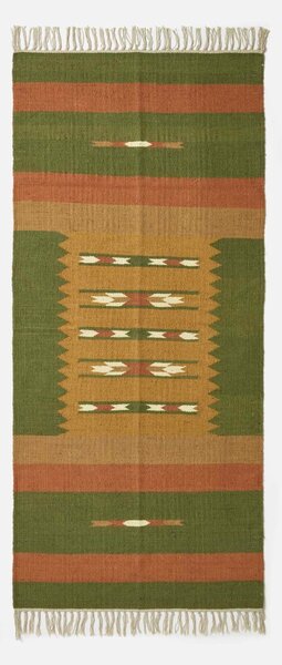 Orange & Green 66 x 200 cm Handwoven Jute Hall Runner Kilim Rug