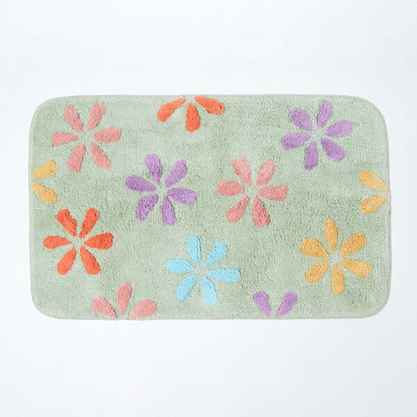 Homescapes Pastel Floral Multi Coloured 100% Cotton Non Slip Bath Mat