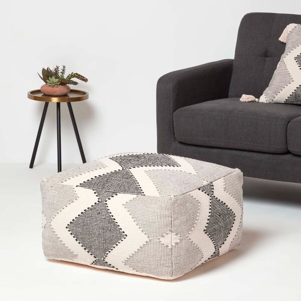 Geometric Grey & Black Pouffe Bean Cube Footstool 55 x 30 cm