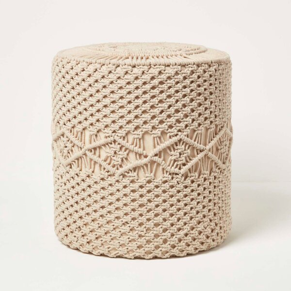 Homescapes Natural Round Macrame Footstool Pouffe 40 cm Tall