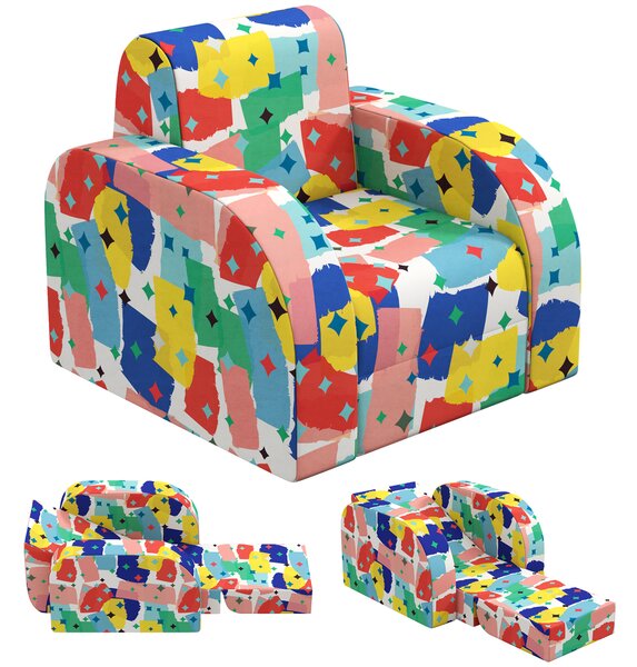 AIYAPLAY Foldable Toddler Chair Soft Snuggle Sponge Filled for Bedroom Playroom, Aged 18 Months to 3 Years - Multicoloured Aosom UK