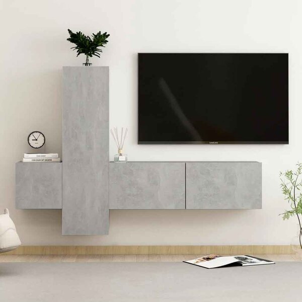 Beaumont 100cm Wooden 3 Piece Entertainment Unit In Concrete Grey