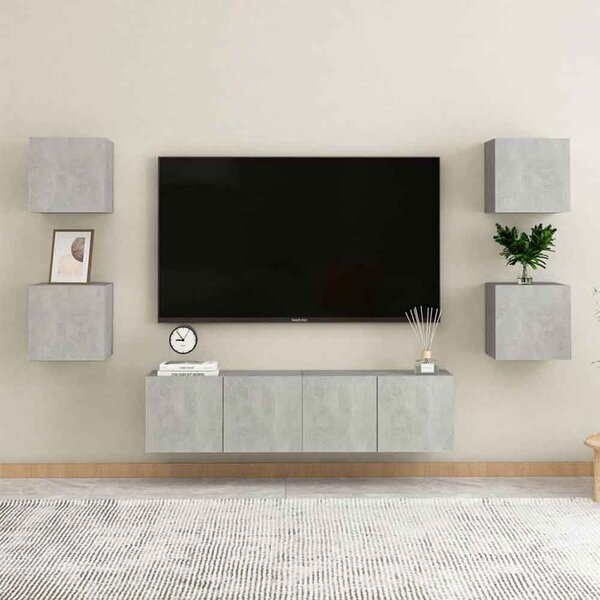 Beaverton 120cm Wooden 6 Piece Entertainment Unit In Concrete Grey