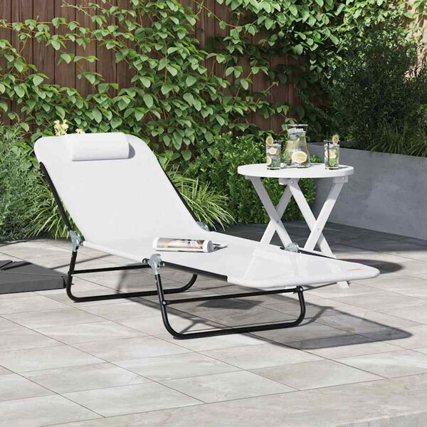 Zavira Garden Textilene Folding Sun Lounger in Cream