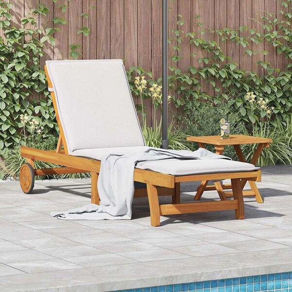 Zavira Garden Acacia Wood Sun Lounger with Table in Brown