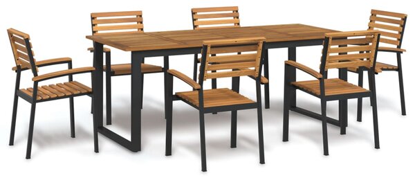 Zivora Garden Acacia Wood 200cm Dining Table with 6 Chairs in Black and Brown