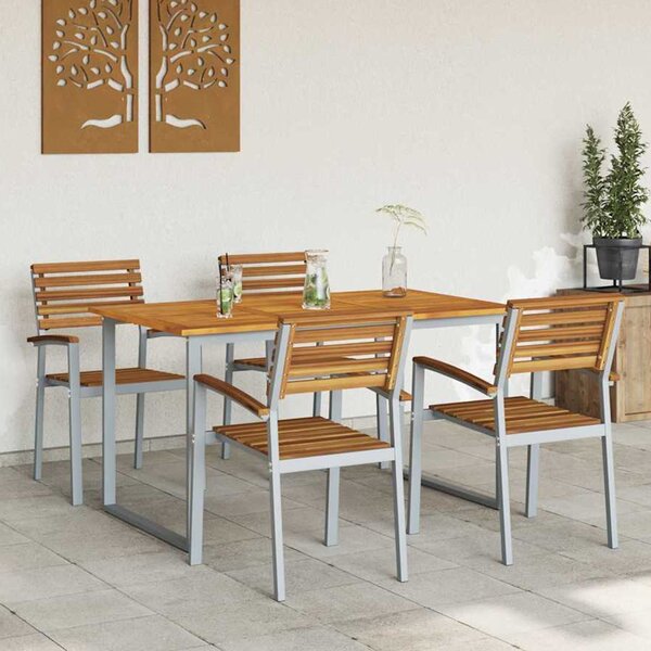 Zivora Garden Acacia Wood 140cm Dining Table with 4 Chairs in Grey and Brown