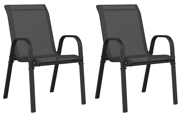 Zelaro Garden Black Textilene Fabric Dining Chairs in Pair