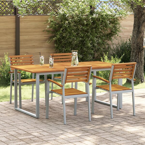 Zivora Garden Acacia Wood 180cm Dining Table with 4 Chairs in Grey and Brown