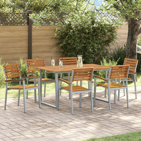 Zivora Garden Acacia Wood 140cm Dining Table with 6 Chairs in Grey and Brown