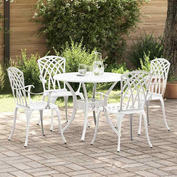 Zanaro Garden Aluminium Intricate Mesh Dining Table with 4 Chairs in White