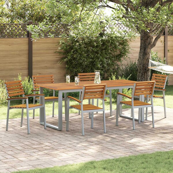 Zivora Garden Acacia Wood 200cm Dining Table with 6 Chairs in Grey and Brown