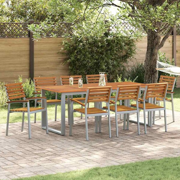 Zivora Garden Acacia Wood 200cm Dining Table with 8 Chairs in Grey and Brown