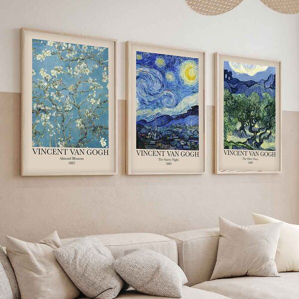 Sapphira Wooden 20x30cm Starry Night and Blossoms Art Frame Set of 3 Multicolour