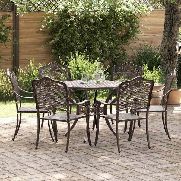 Zanaro Garden Aluminium Dense Mesh Dining Table with 6 Chairs in Bronze