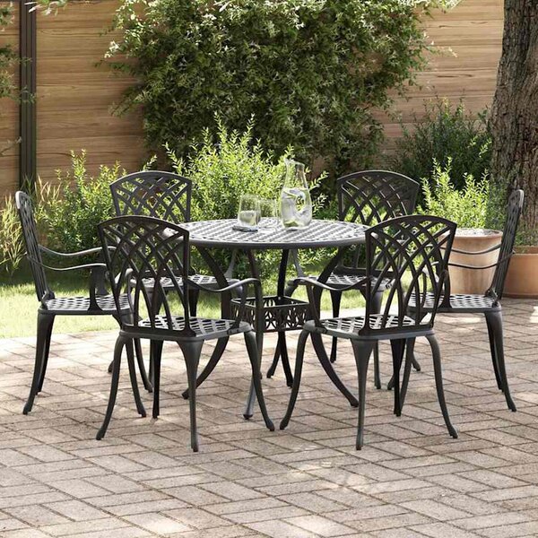 Zanaro Garden Aluminium Intricate Mesh Dining Table with 6 Chairs in Black