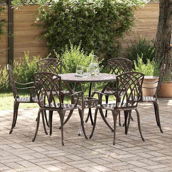 Zanaro Garden Aluminium Intricate Mesh Dining Table with 6 Chairs in Bronze