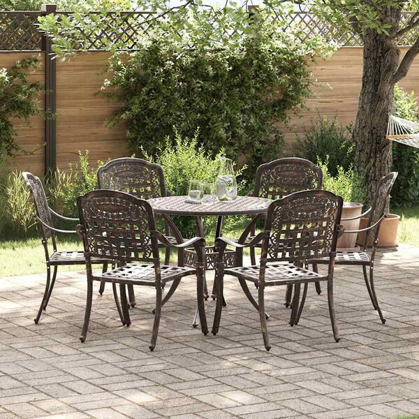 Zanaro Garden Aluminium Square Mesh Dining Table with 6 Chairs in Bronze