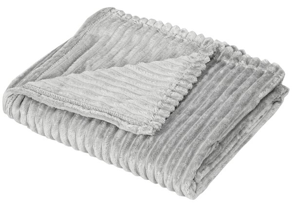 HOMCOM Flannel Fleece Throw, Striped Reversible Travel Bedspread, Fluffy Warm King Size Blanket, 230 x 231cm, Grey