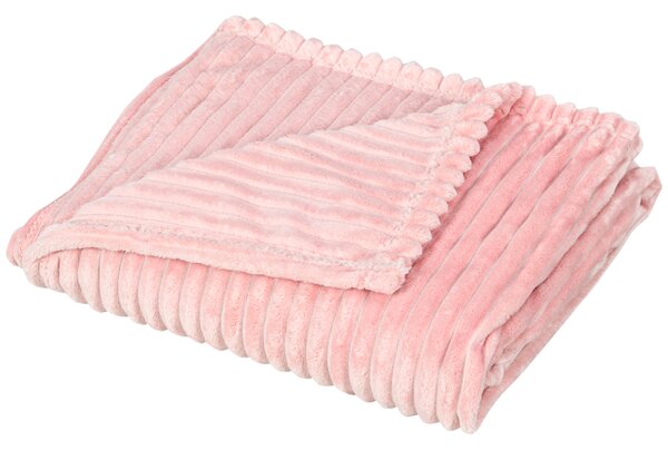 HOMCOM Flannel Fleece Throw Blanket, Fluffy Warm Throw Blanket, Striped Reversible Travel Bedspread, Single Size, 152 x 128cm, Pink
