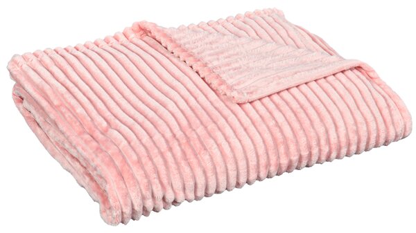 HOMCOM Flannel Fleece Throw Blanket, Fluffy Warm Throw Blanket, Striped Reversible Travel Bedspread, Double Size, 203 x 153cm, Pink