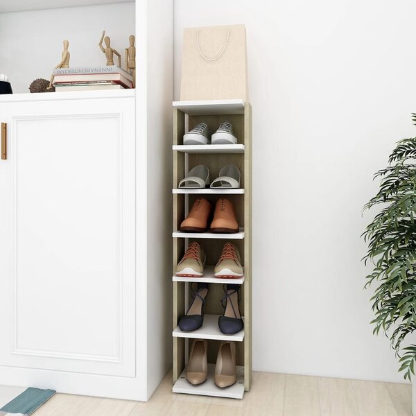 Shoe Cabinet White&Sonoma Oak 25x27x102 cm Engineered Wood