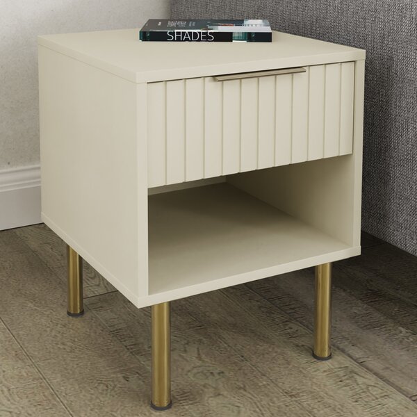 Natick Wooden Lamp Table With 1 Drawer In Ivory