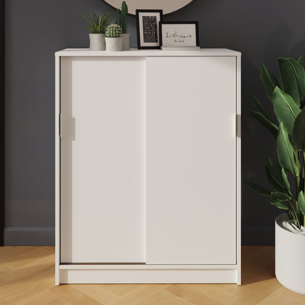 Lenox Wooden Shoe Storage Cabinet With 2 Sliding Doors In White