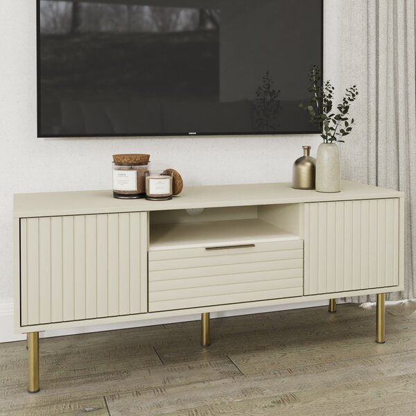Natick Wooden TV Stand With 2 Doors 1 Drawer In Ivory