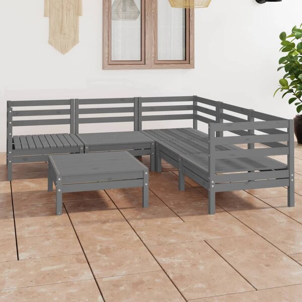 6 Piece Garden Lounge Set Solid Wood Pine Grey