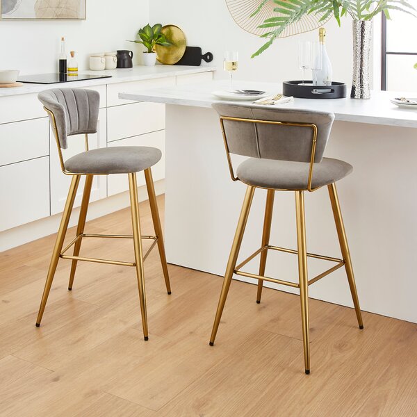 Kendall Bar Stool, Velvet Grey