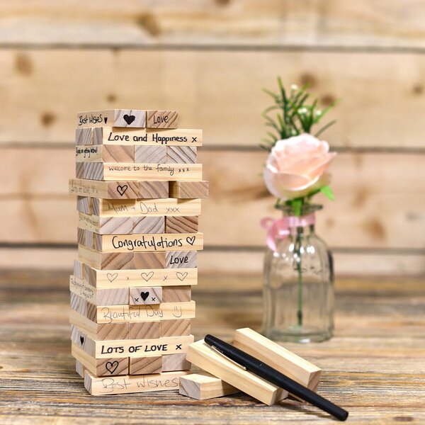 Love Story Wedding Guest Book Wooden Blocks Natural