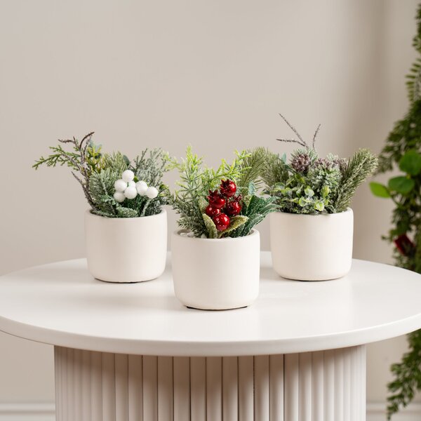 Set of 3 Artificial Christmas Plants Green